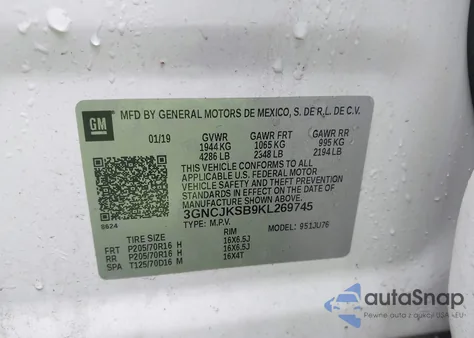 2019 Chevrolet Trax Ls from USA, damaged, VIN 3GNCJKSB9KL269745